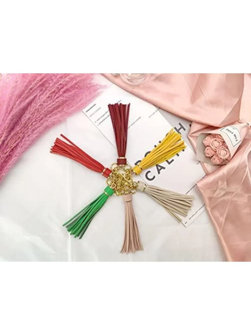 15pcs 5.9'' PU Leather Tassel Keychains with Gold Caps for Handbag, Phone, DIY